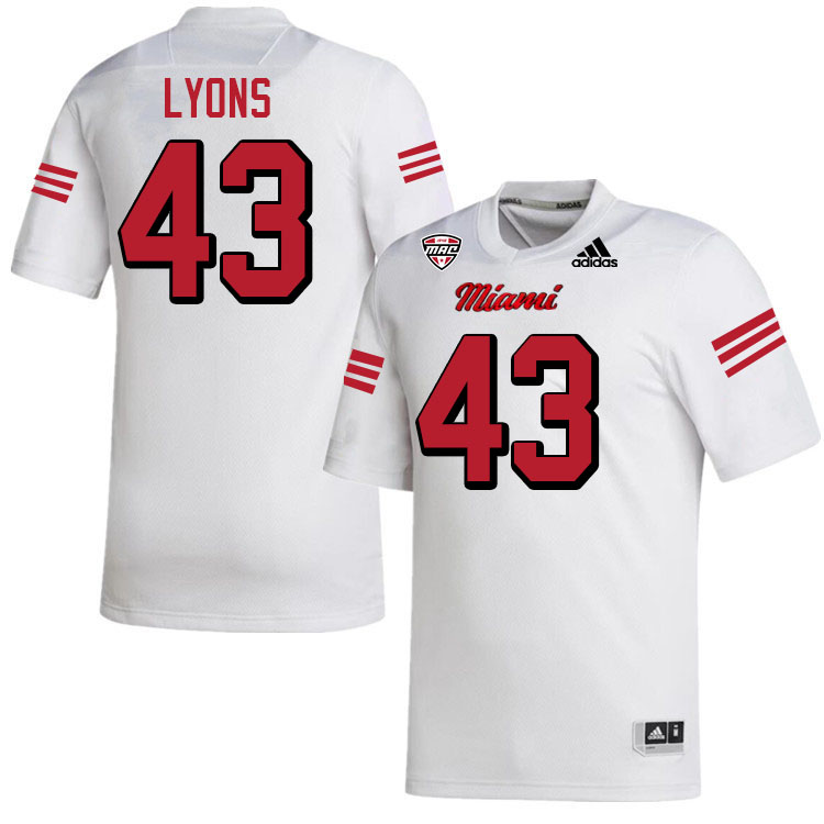 Miami University Redhawks #43 Grant Lyons College Football Jerseys Stitched-White